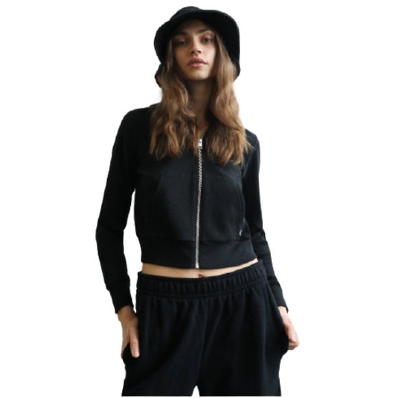 Aritzia Tops - NWT Aritzia TNA Cropped Thermal Zip Hoodie Black